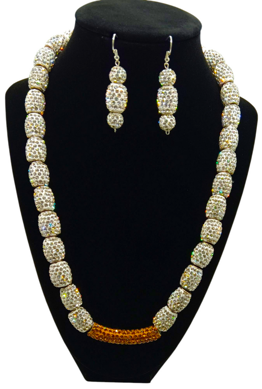Princess Anne Silver Rhinestone&Gold Bead Necklace Set
