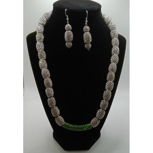 Princess Anne Silver Rhinestone&Green Bead Necklace Set