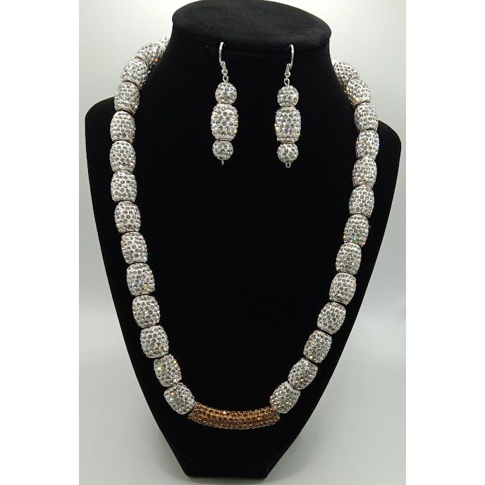 Princess Anne Silver Rhinestone&Gold Bead Necklace Set