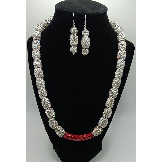 Princess Anne Silver  Rhinestone&Red Bead Necklace Set